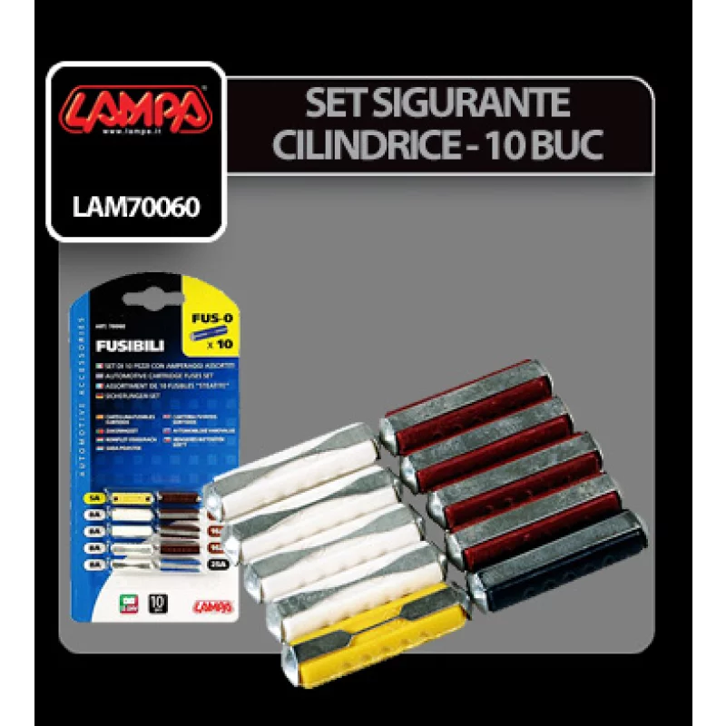 Set sigurante cilindrice auto 10 bucati 5A, 8A, 16A, 25A Lampa