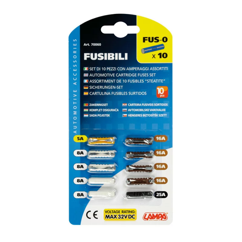 Set sigurante cilindrice auto 10 bucati 5A, 8A, 16A, 25A Lampa