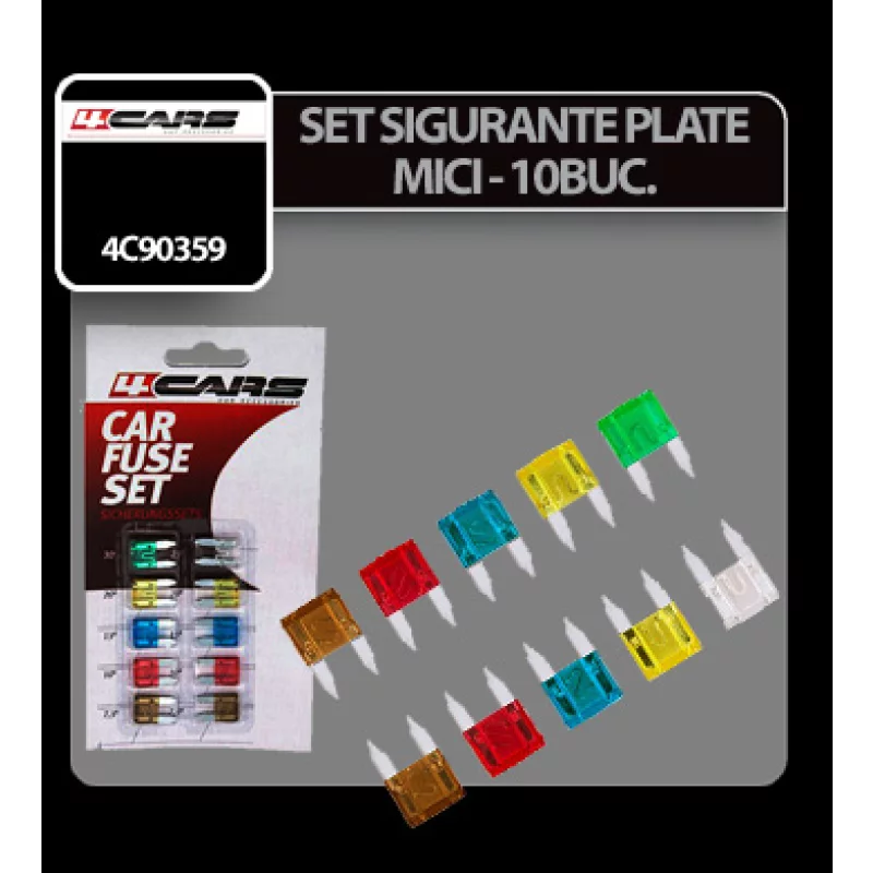 Set sigurante plate mini auto 10 bucati 4Cars pentru protectie electrica