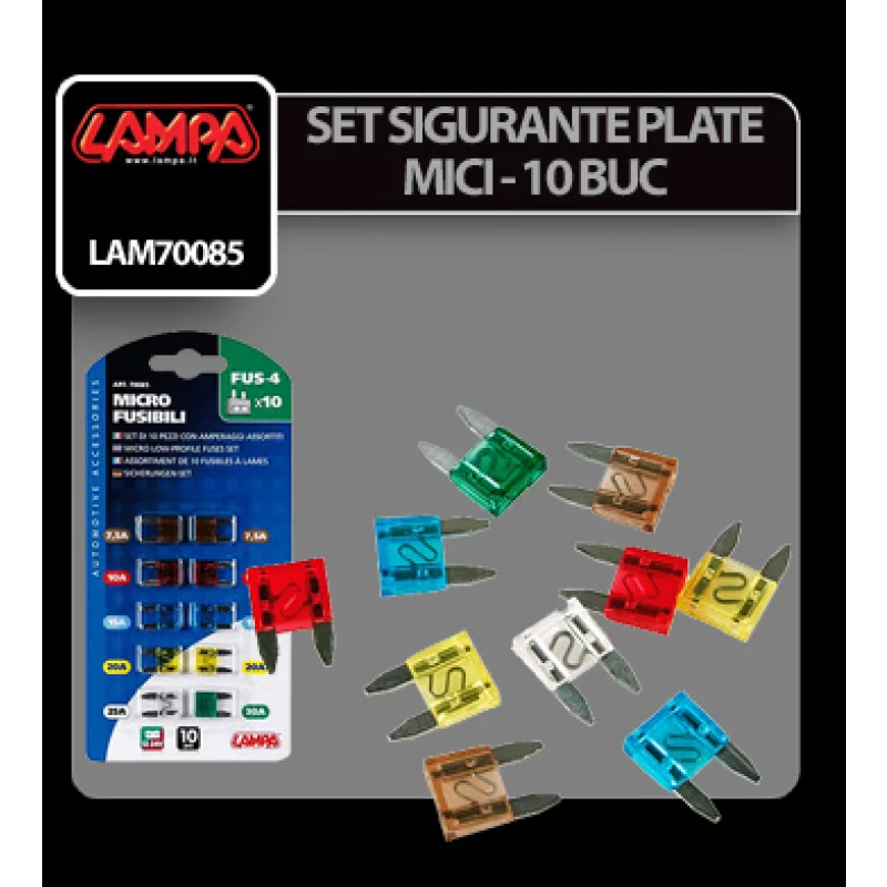 Set sigurante plate mici auto 10 buc, 7.5A-30A, Lampa