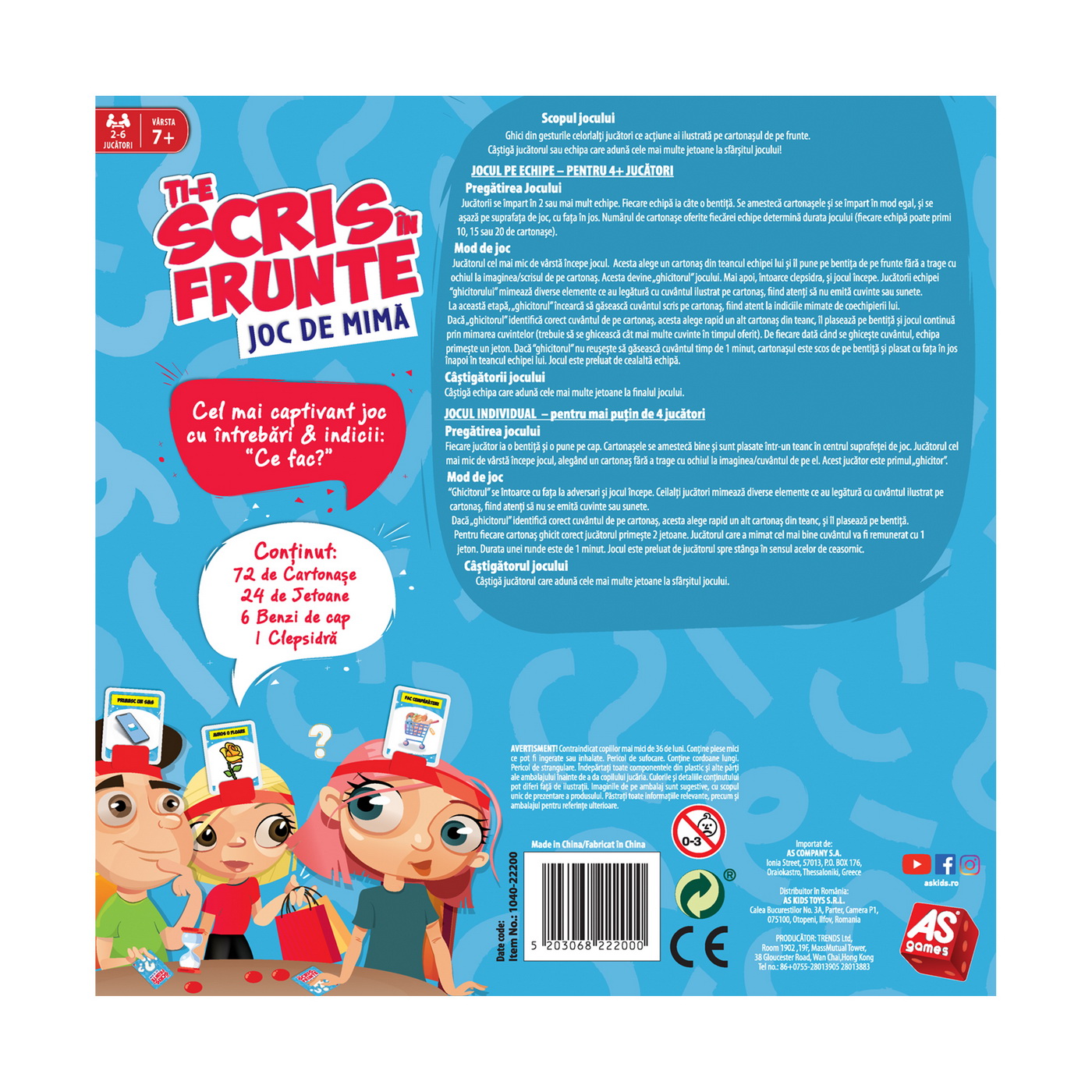 Joc de mimă Ți-e scris în frunte pentru copii și familie, 7+ ani