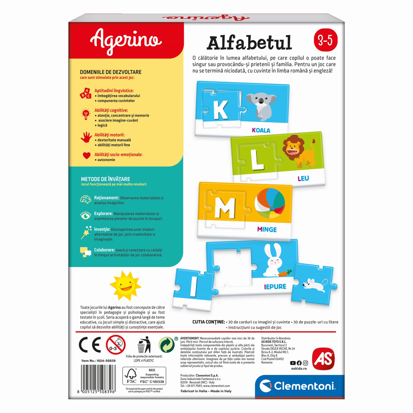 Joc educativ Agerino Alfabetul pentru invatarea literelor si cuvintelor 3+ ani