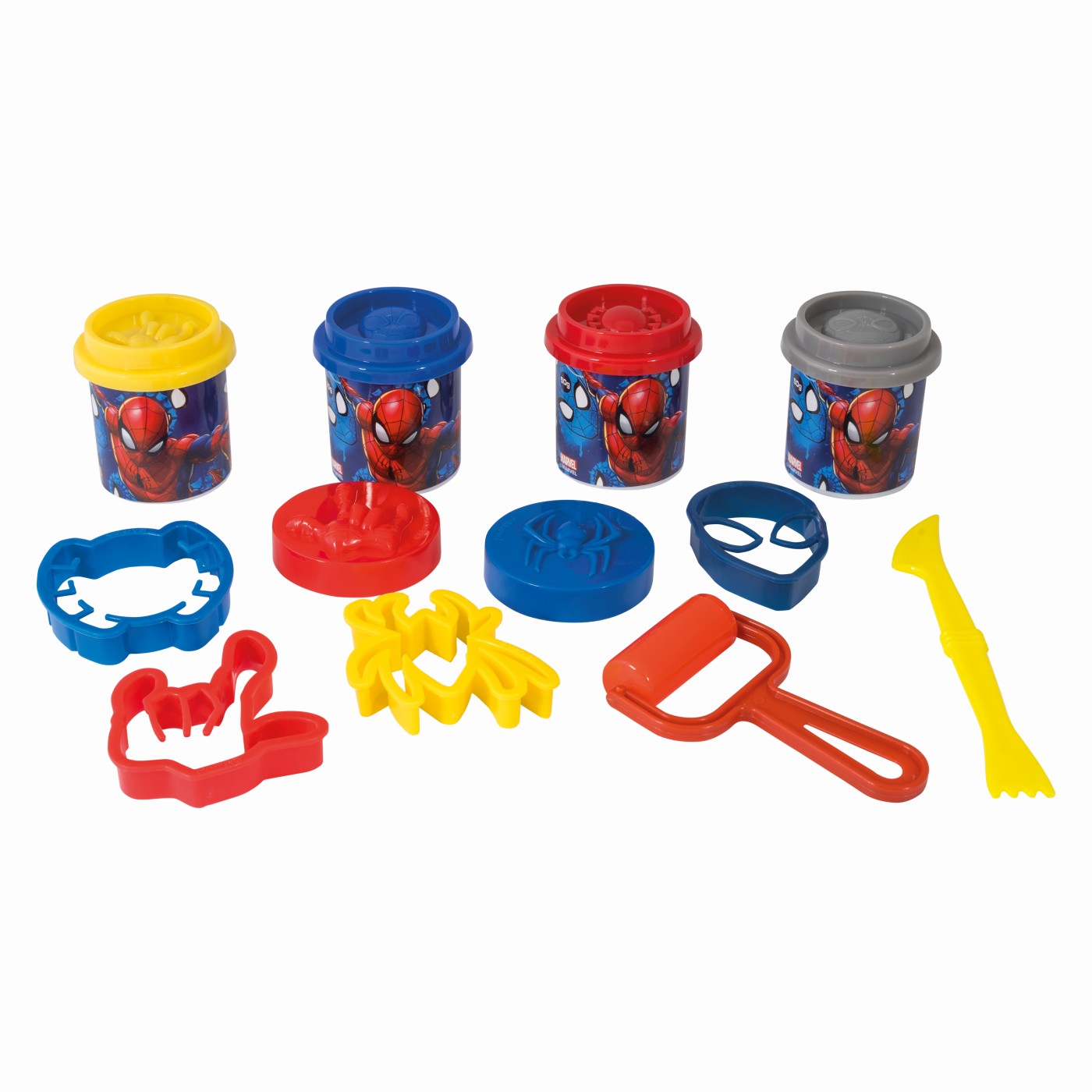 Set plastilina Spiderman cu 4 borcanase si accesorii de modelat