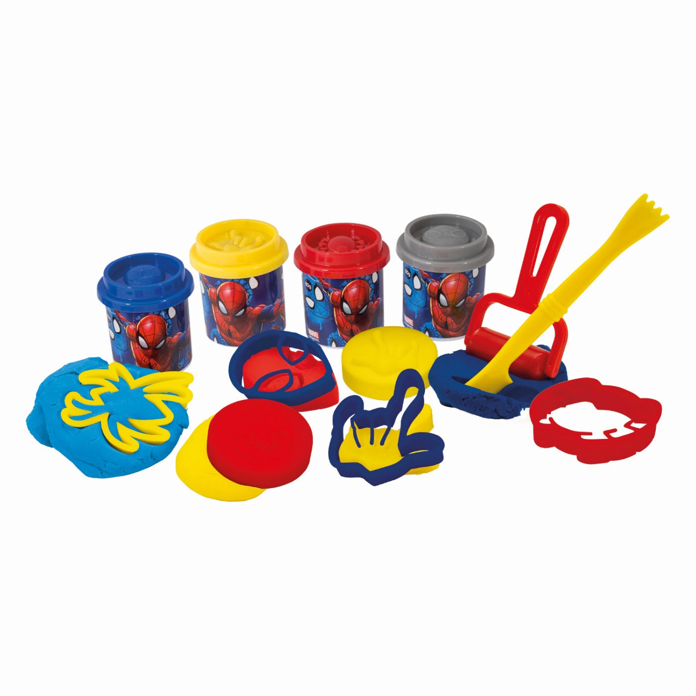 Set plastilina Spiderman cu 4 borcanase si accesorii de modelat