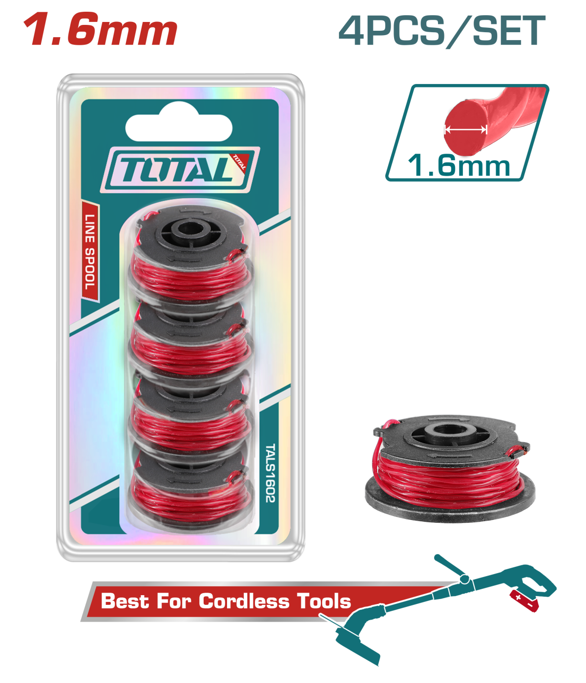 Set 4 bobine cu fir trimmer TOTAL 1.6 mm pentru trimmer cu acumulator