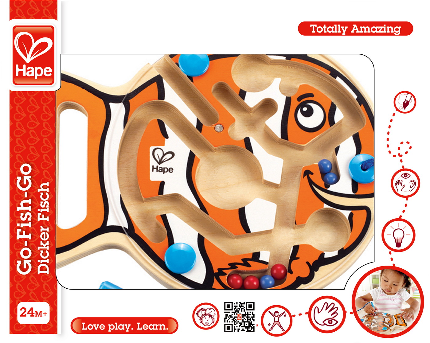 Labirint magnetic din lemn Peștișor Hape pentru copii 2+ ani