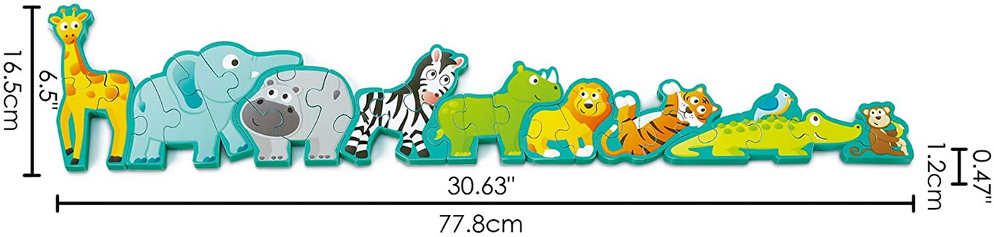 Puzzle alfabet din lemn Hape cu animale salbatice, 26 piese, 3 ani+