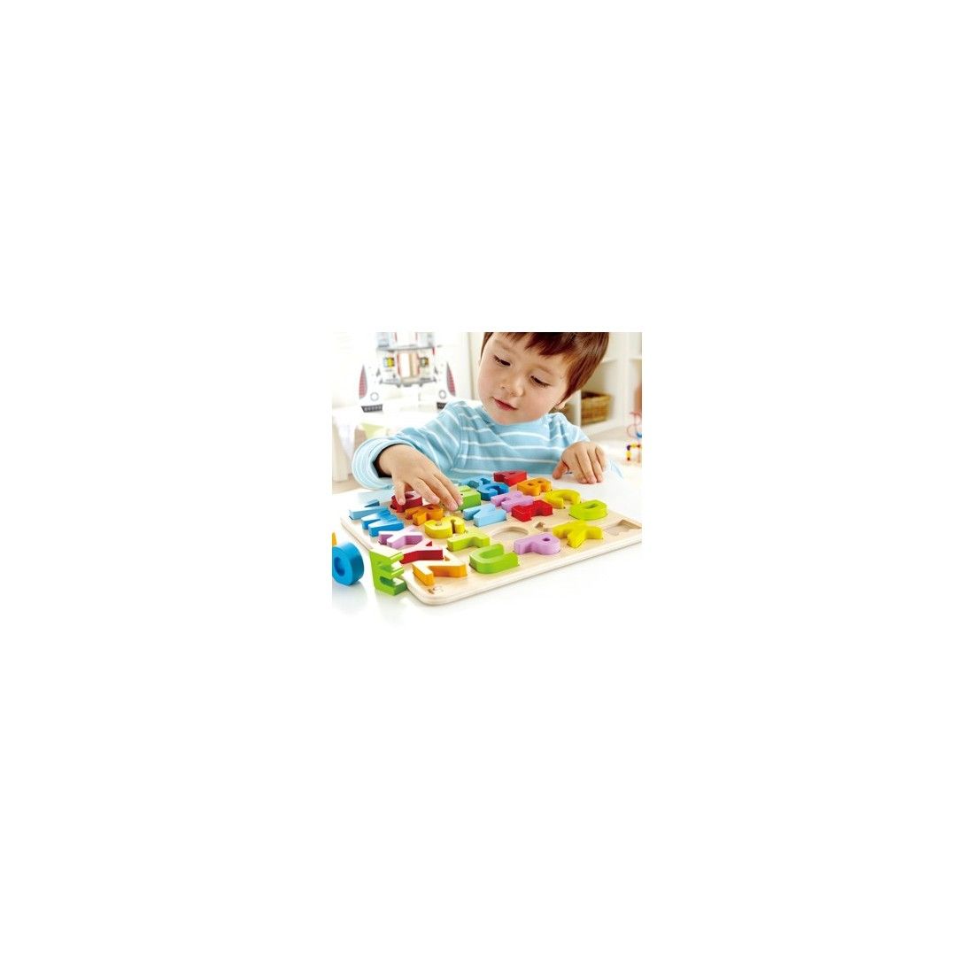 Puzzle alfabet din lemn Hape Chunky, 27 piese, multicolor, 3+ ani