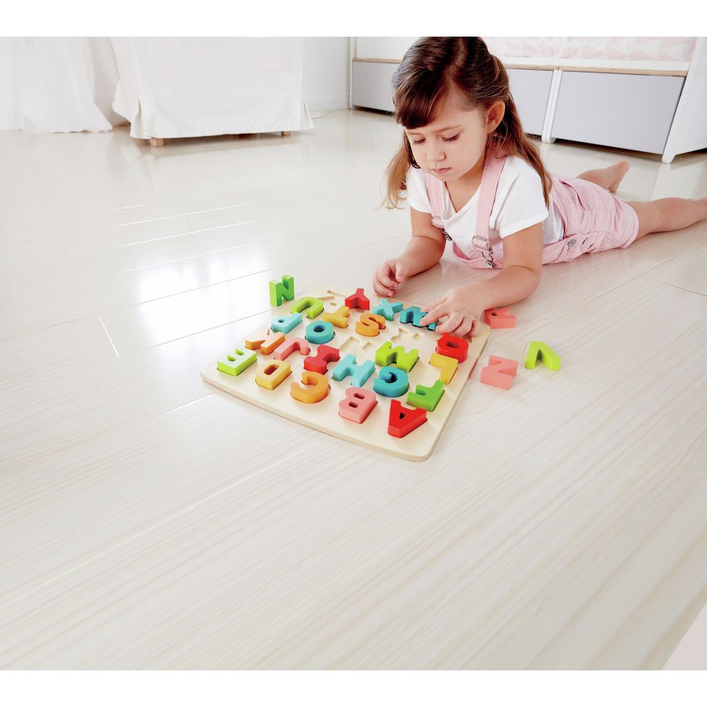 Puzzle alfabet din lemn Hape Chunky, 27 piese, multicolor, 3+ ani