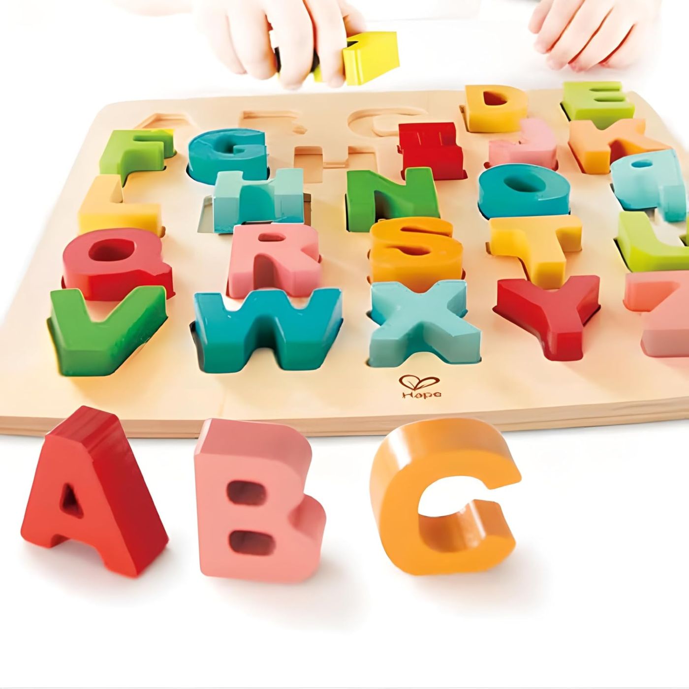 Puzzle alfabet din lemn Hape Chunky, 27 piese, multicolor, 3+ ani