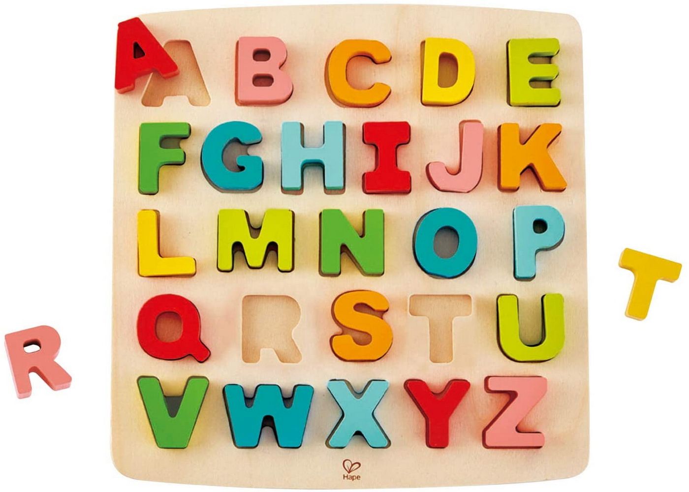 Puzzle alfabet din lemn Hape Chunky, 27 piese, multicolor, 3+ ani