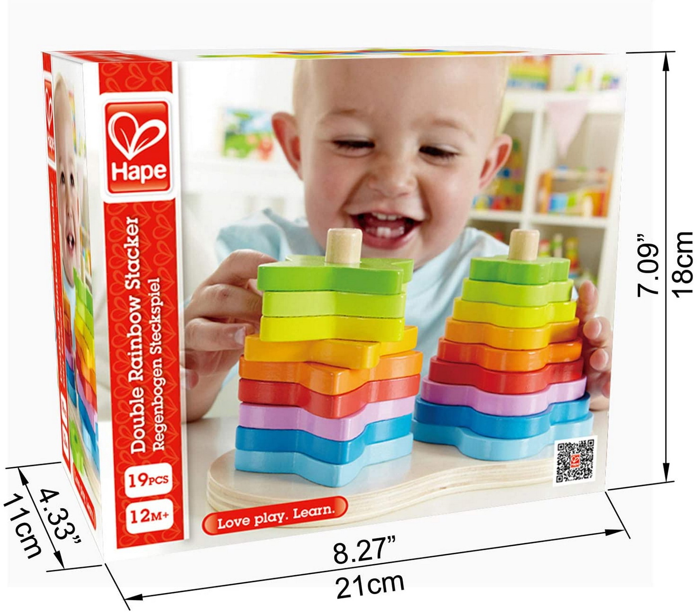 Turn dublu curcubeu Hape din lemn, jucărie educativă 12 luni+