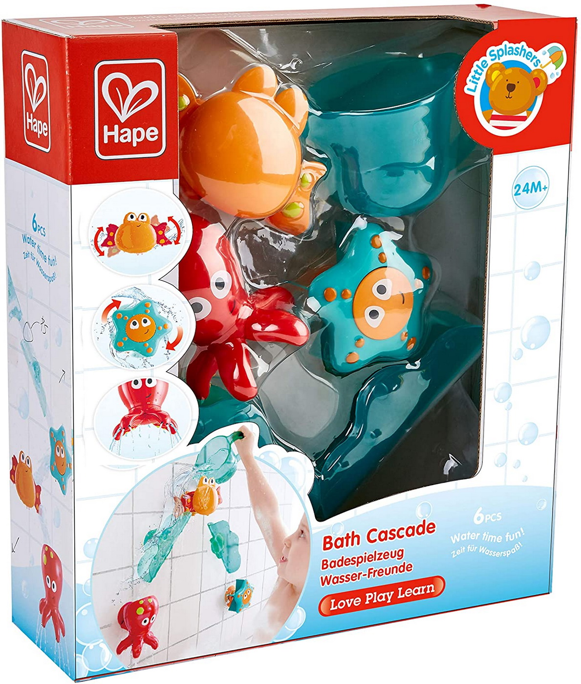 Jucărie de baie Hape Cascadă Marină cu ventuze, 6 piese, 2+ ani