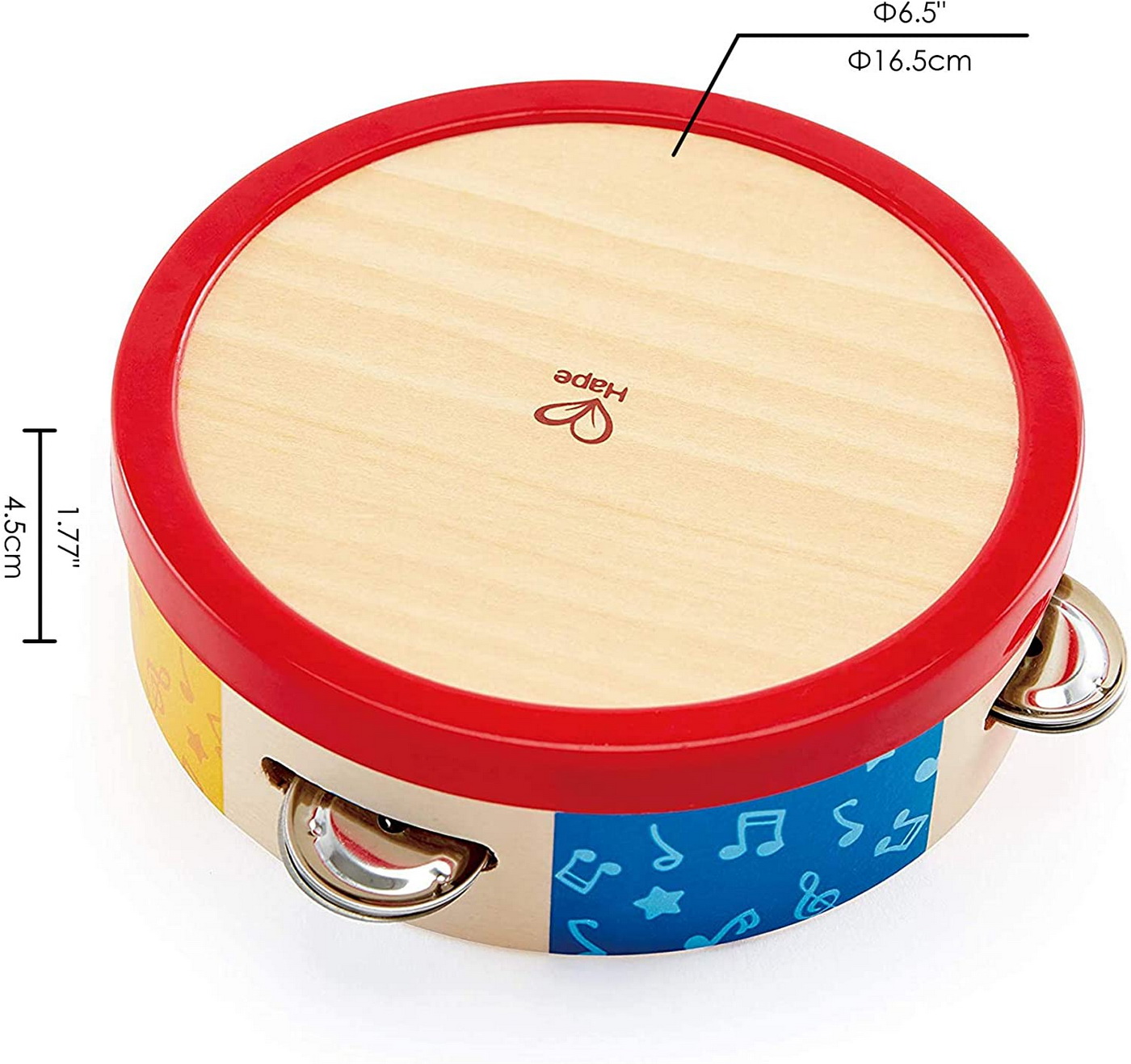 Tamburină din lemn Hape pentru copii 1+, multicolor, sunet moderat