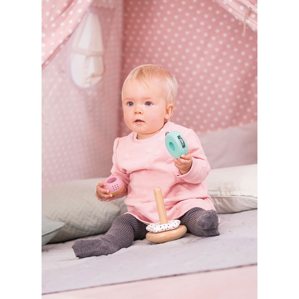 Turn de stivuire senzorial Hape din lemn, multicolor, 4 piese, 10+ luni