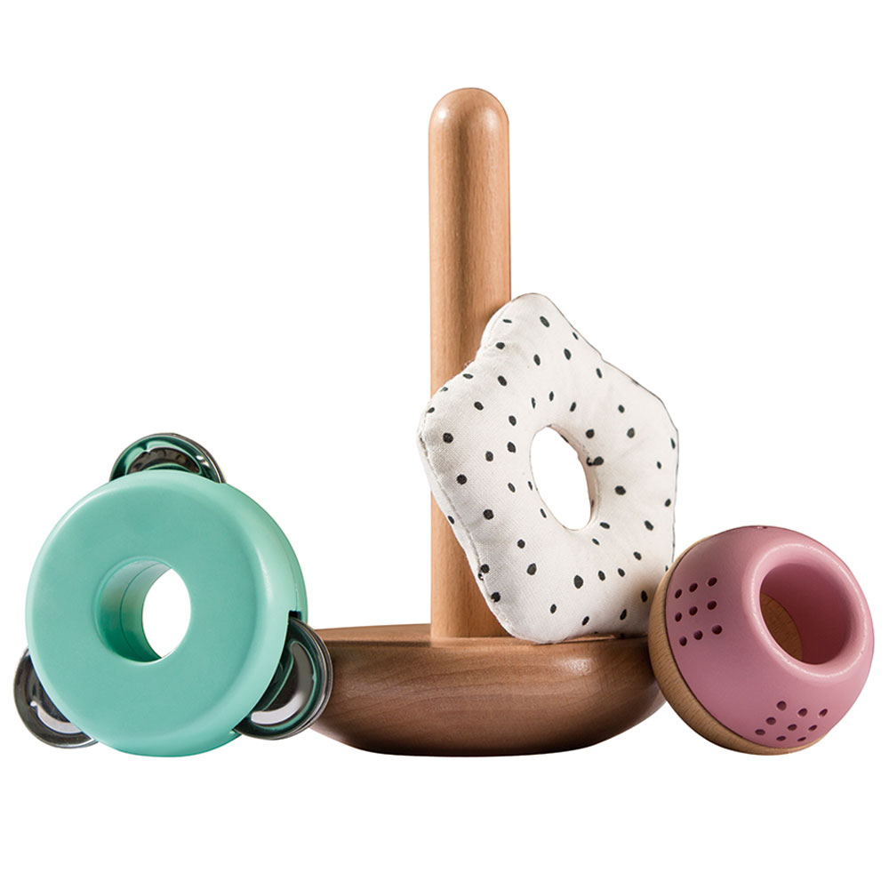 Turn de stivuire senzorial Hape din lemn, multicolor, 4 piese, 10+ luni