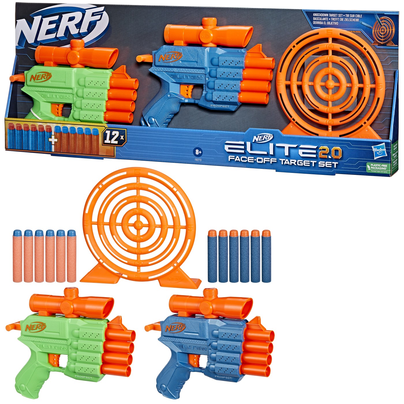 Set Nerf Elite 2.0 Face Off cu 2 blastere, tinta si 12 darturi