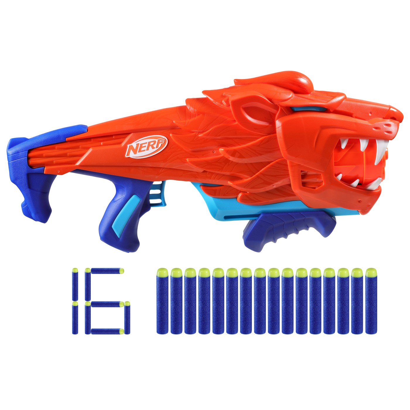Pistol Nerf Wild Lionfury cu 16 sageti, model leu pentru copii 6+