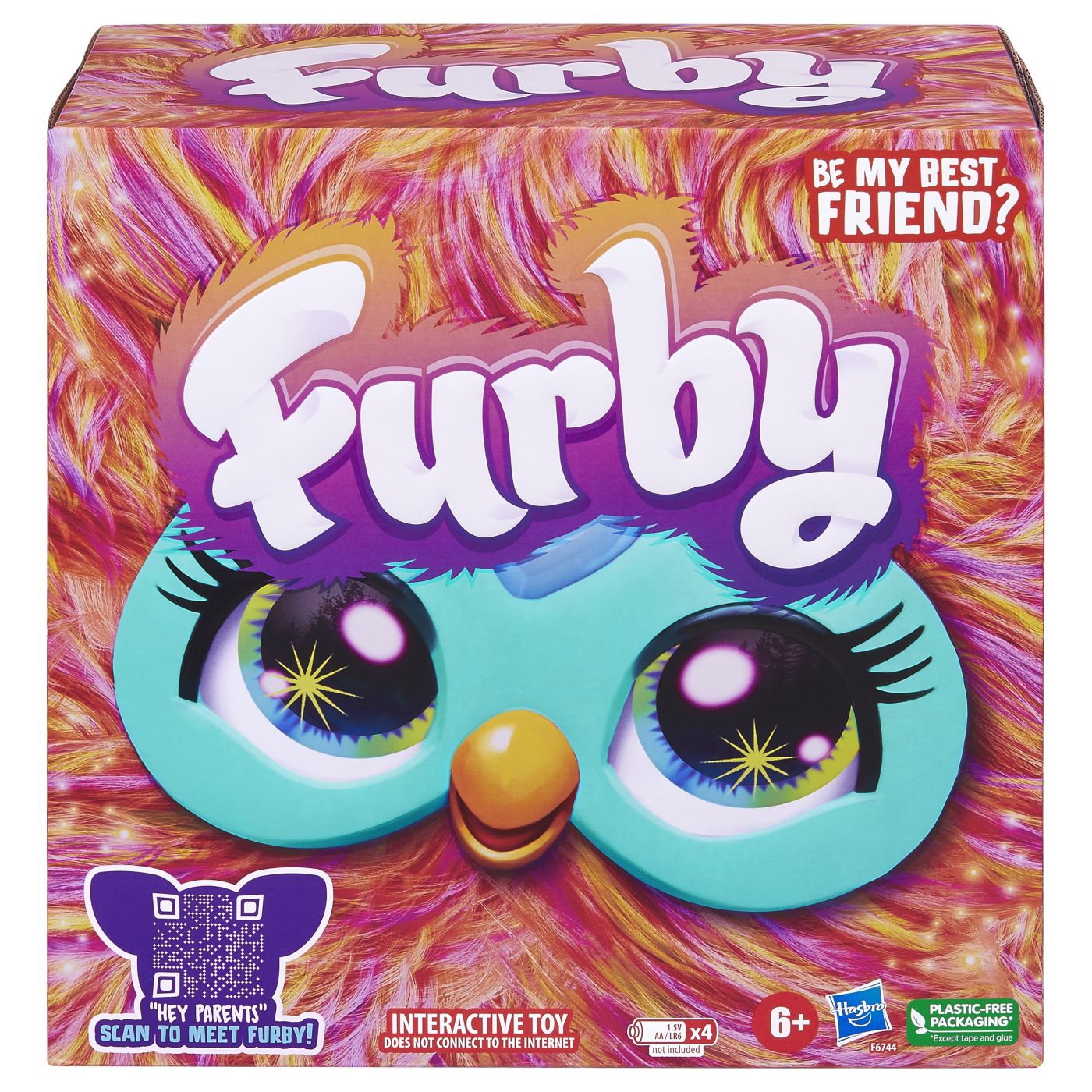 Jucarie interactiva Furby de plus multicolor, cu lumini si sunete, 6+