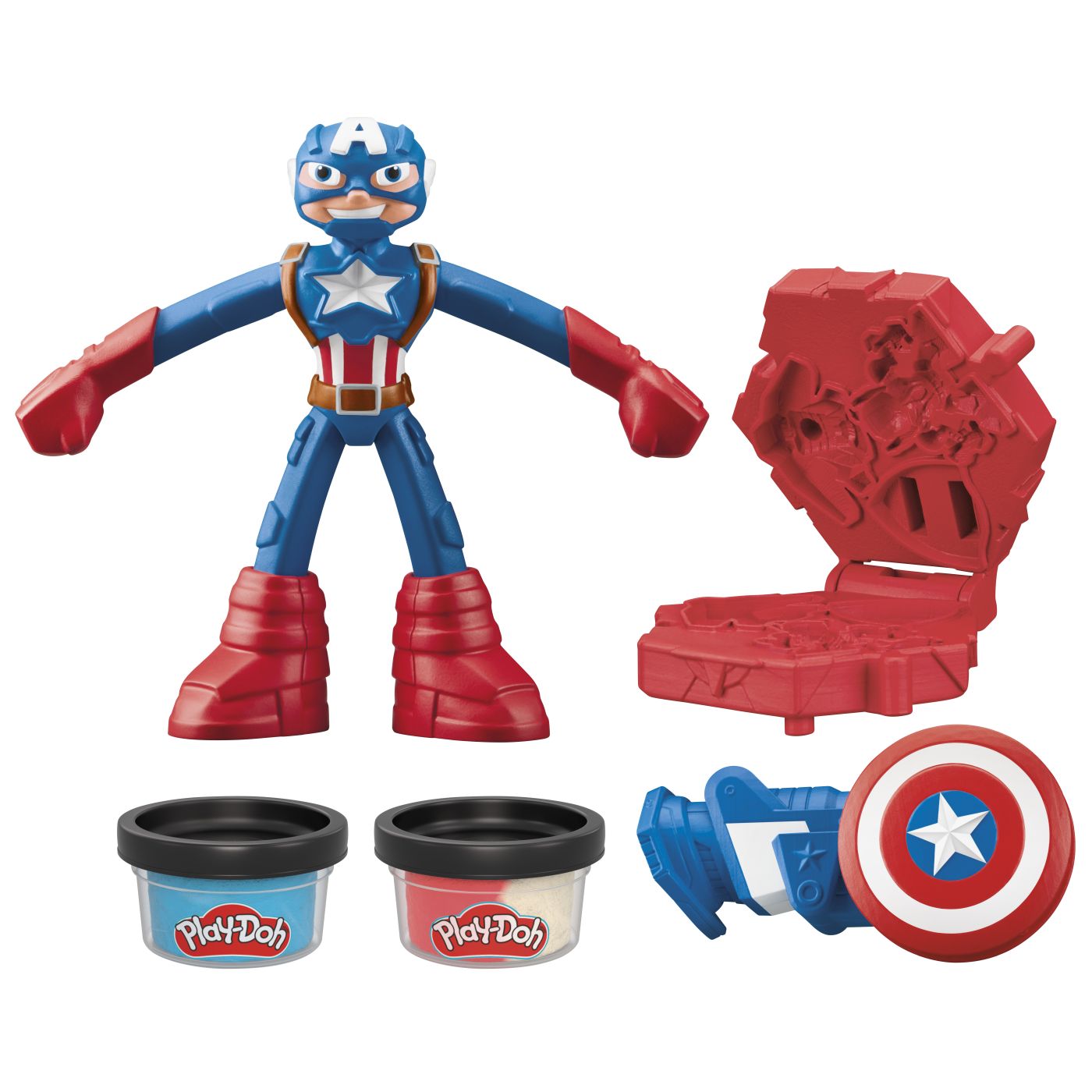 Figurina flexibila Play-Doh Marvel Captain America cu accesorii, 10 cm
