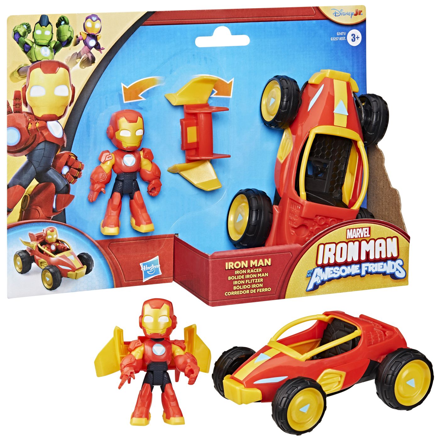 MARVEL IRON MAN SI PRIETENII SAI UIMITORI SET VEHICUL SI FIGURINA IRON MAN