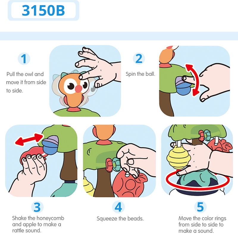 Jucărie bebe cu ventuză Bufniță multicoloră pentru stimulare senzorială