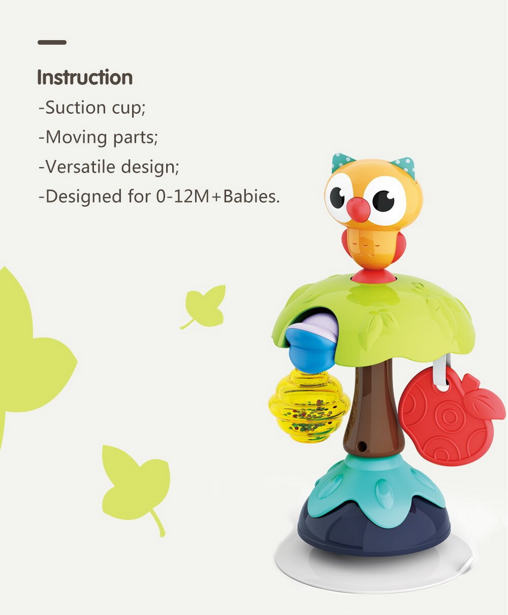 Jucărie bebe cu ventuză Bufniță multicoloră pentru stimulare senzorială
