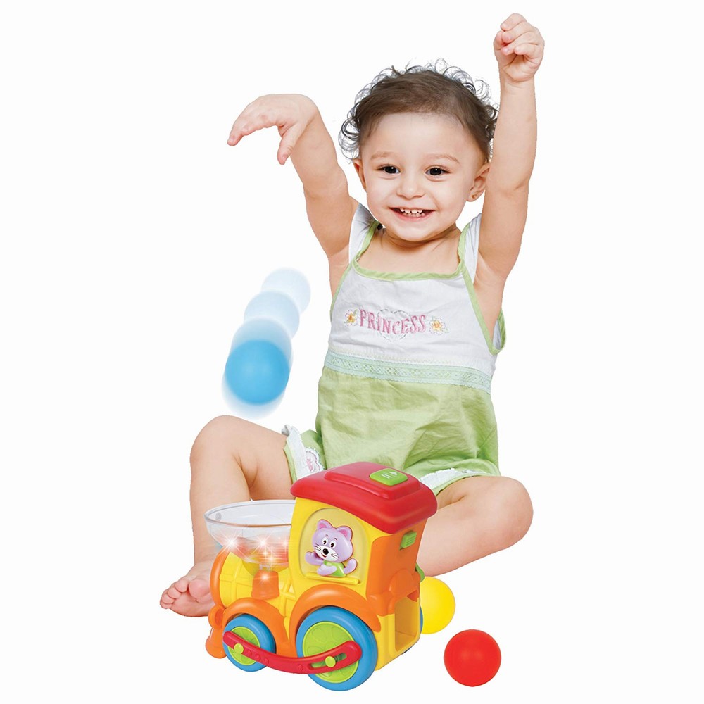 Locomotiva interactiva cu bile, sunete si lumini pentru copii 18 luni+