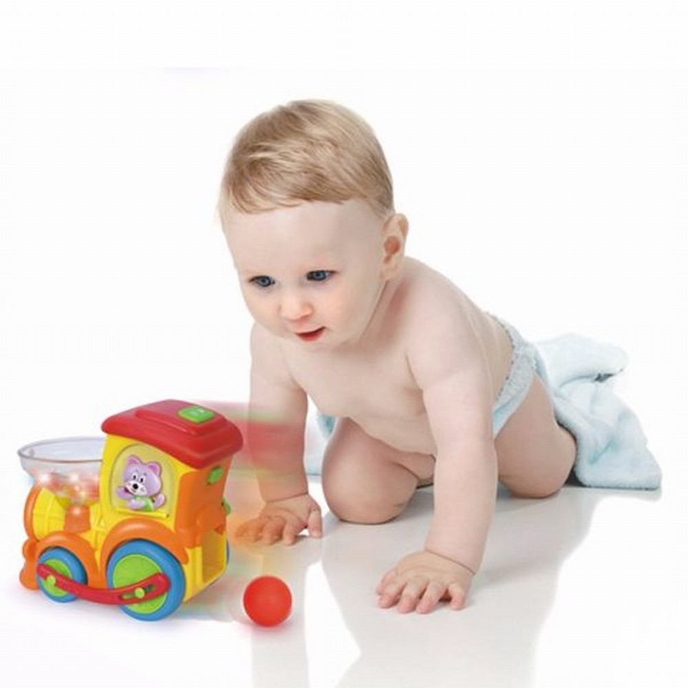 Locomotiva interactiva cu bile, sunete si lumini pentru copii 18 luni+