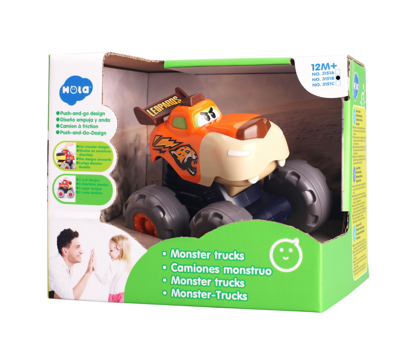 Mașinuță bebe monster truck Leopardul înfuriat, push and go, 12M+