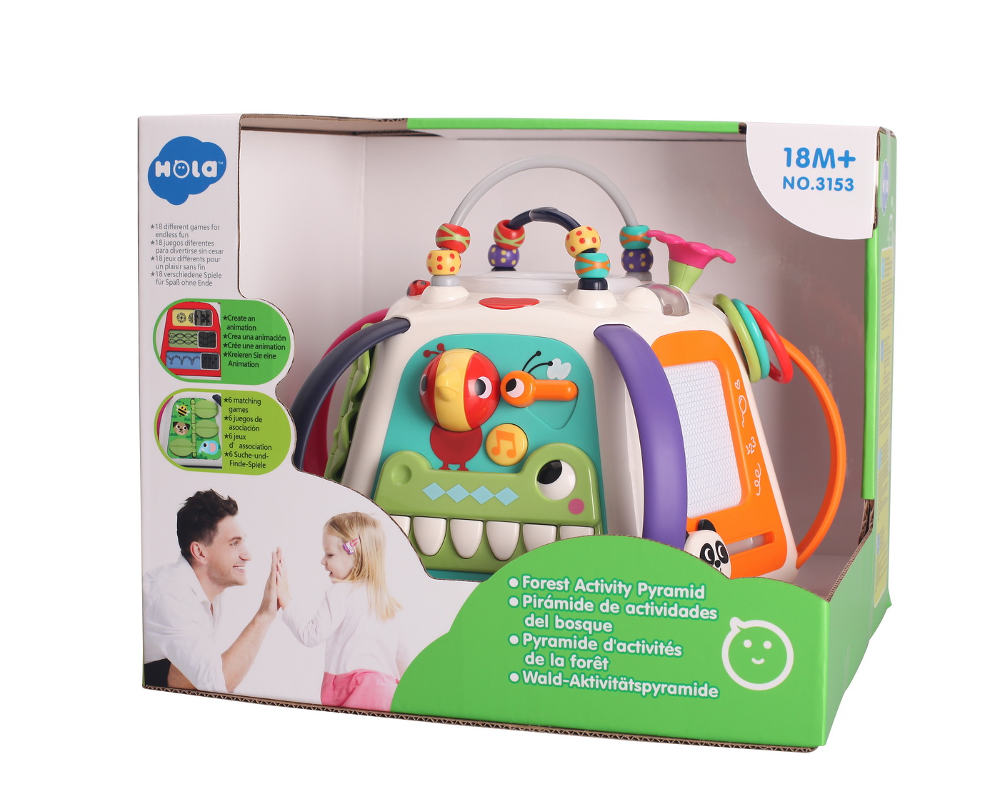Piramidă interactivă pentru bebeluși cu activități, lumini și sunete