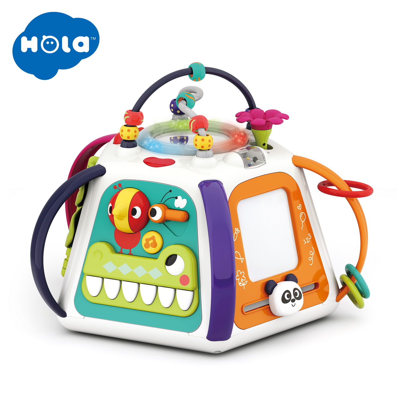 Piramidă interactivă pentru bebeluși cu activități, lumini și sunete