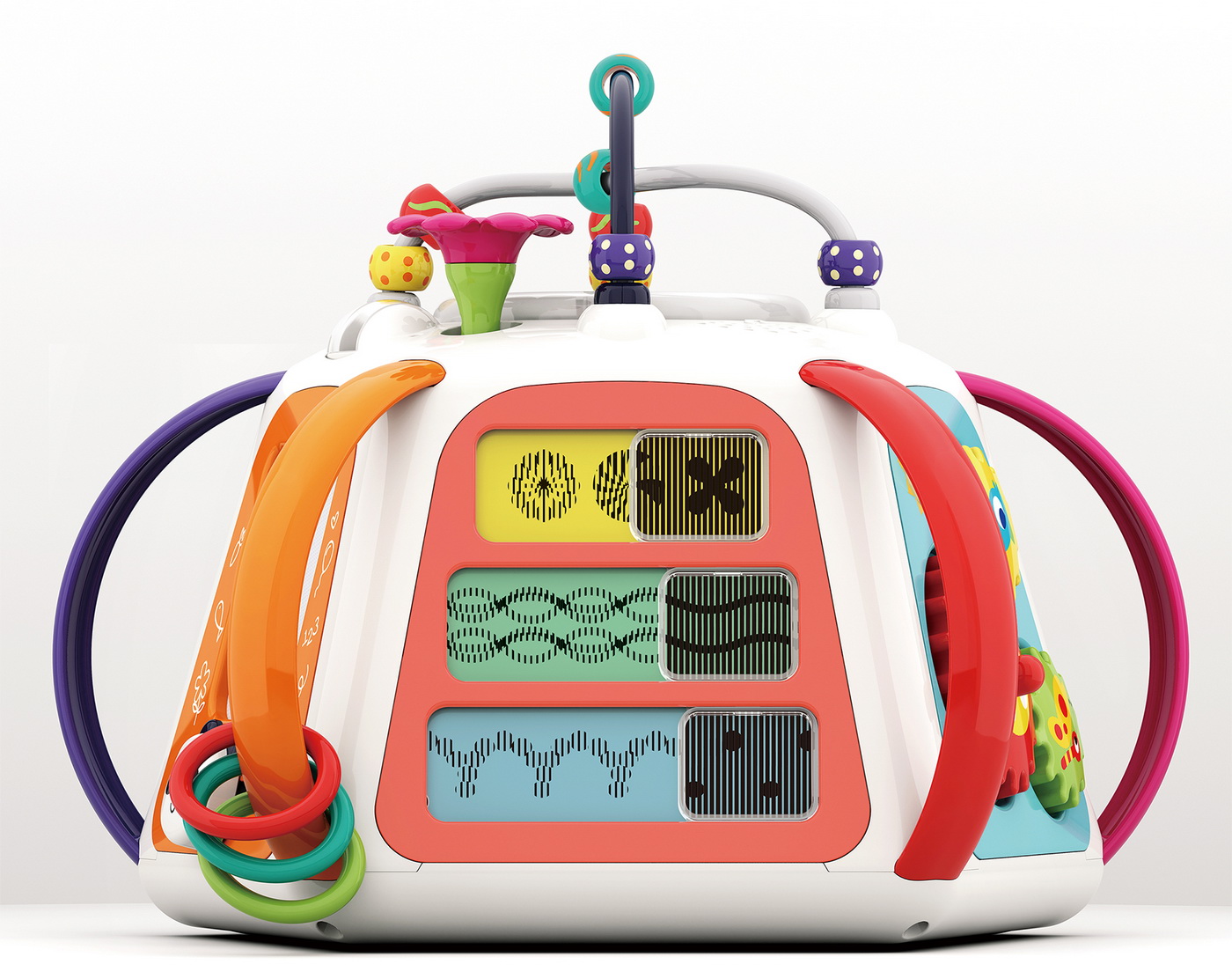 Piramidă interactivă pentru bebeluși cu activități, lumini și sunete