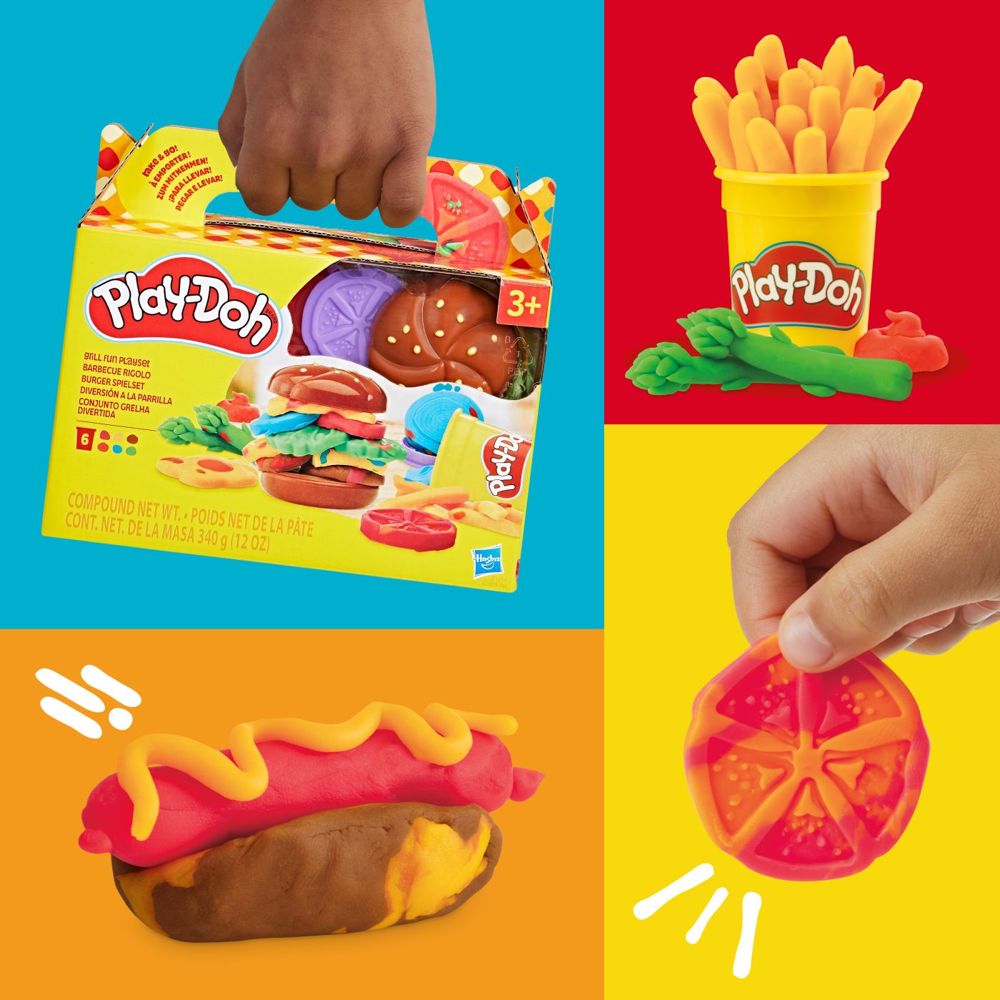 Set Play-Doh de gatit burger cu 6 culori si accesorii pentru modelaj
