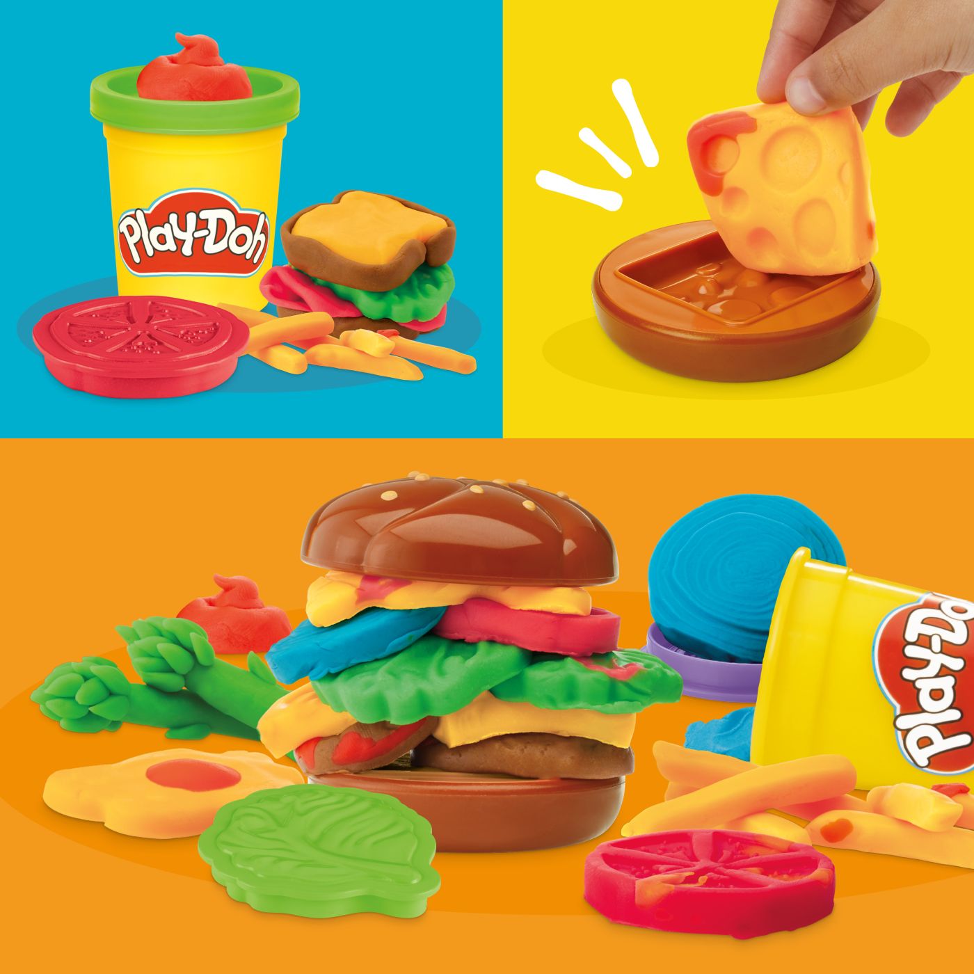 Set Play-Doh de gatit burger cu 6 culori si accesorii pentru modelaj