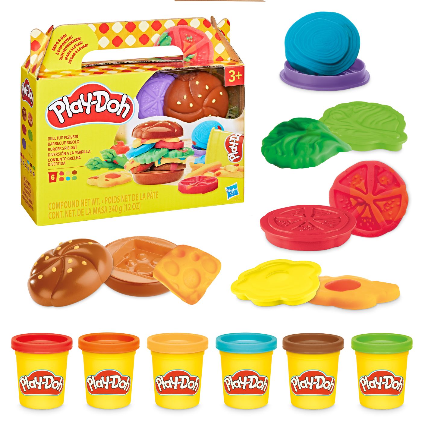 Set Play-Doh de gatit burger cu 6 culori si accesorii pentru modelaj
