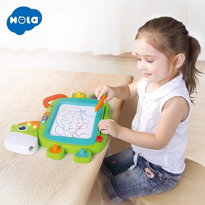 Tablita magnetica pentru copii cu muzica, lumini, stilou si stampile