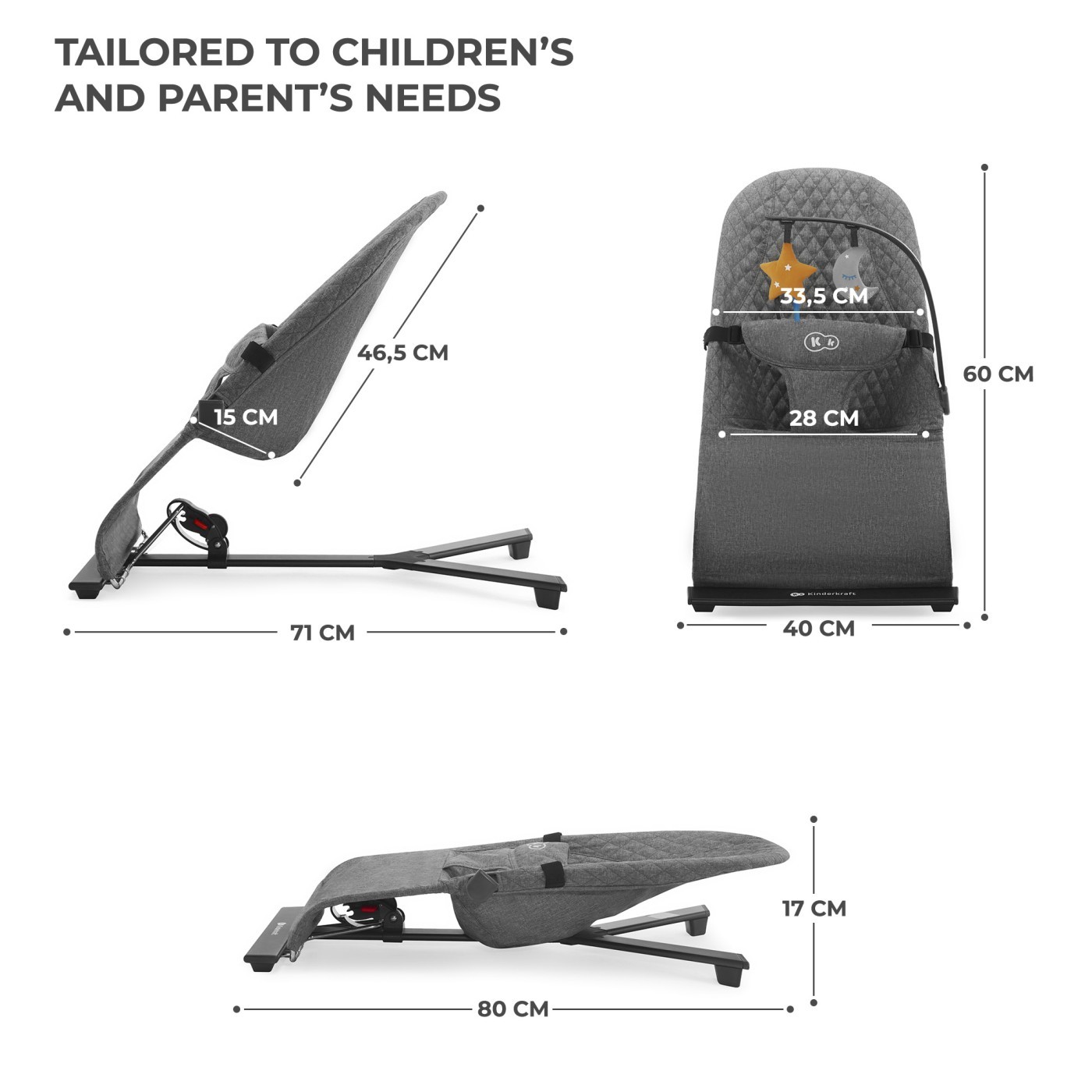 Balansoar pentru bebelusi Kinderkraft MIMI gri, pliabil si reglabil