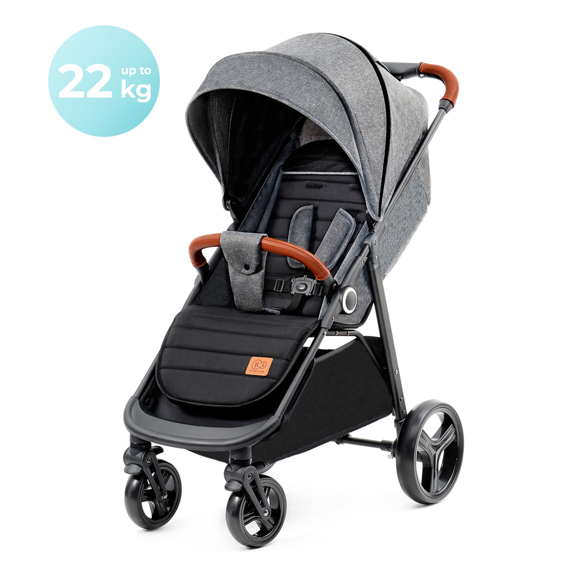 Carucior sport Kinderkraft Grande Plus gri, pliere rapida, 0-22 kg
