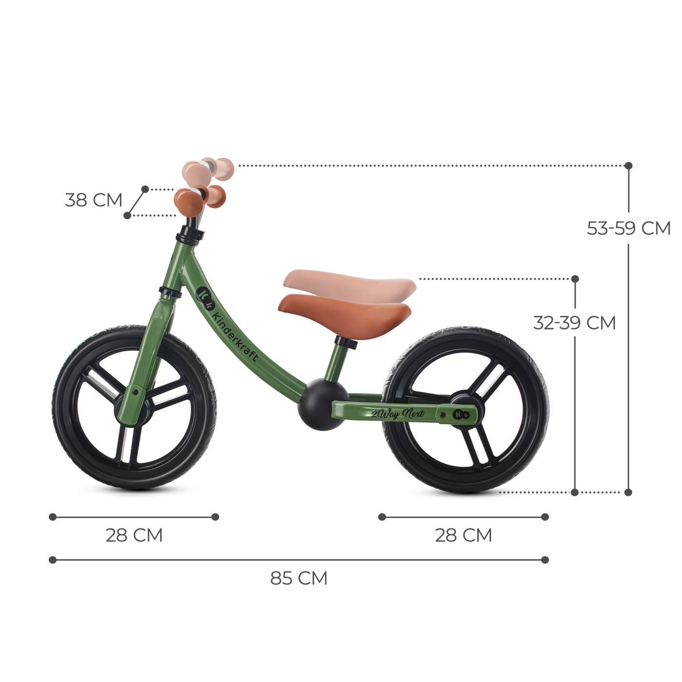 Bicicletă fără pedale Kinderkraft 2WAY NEXT 12 inch, verde