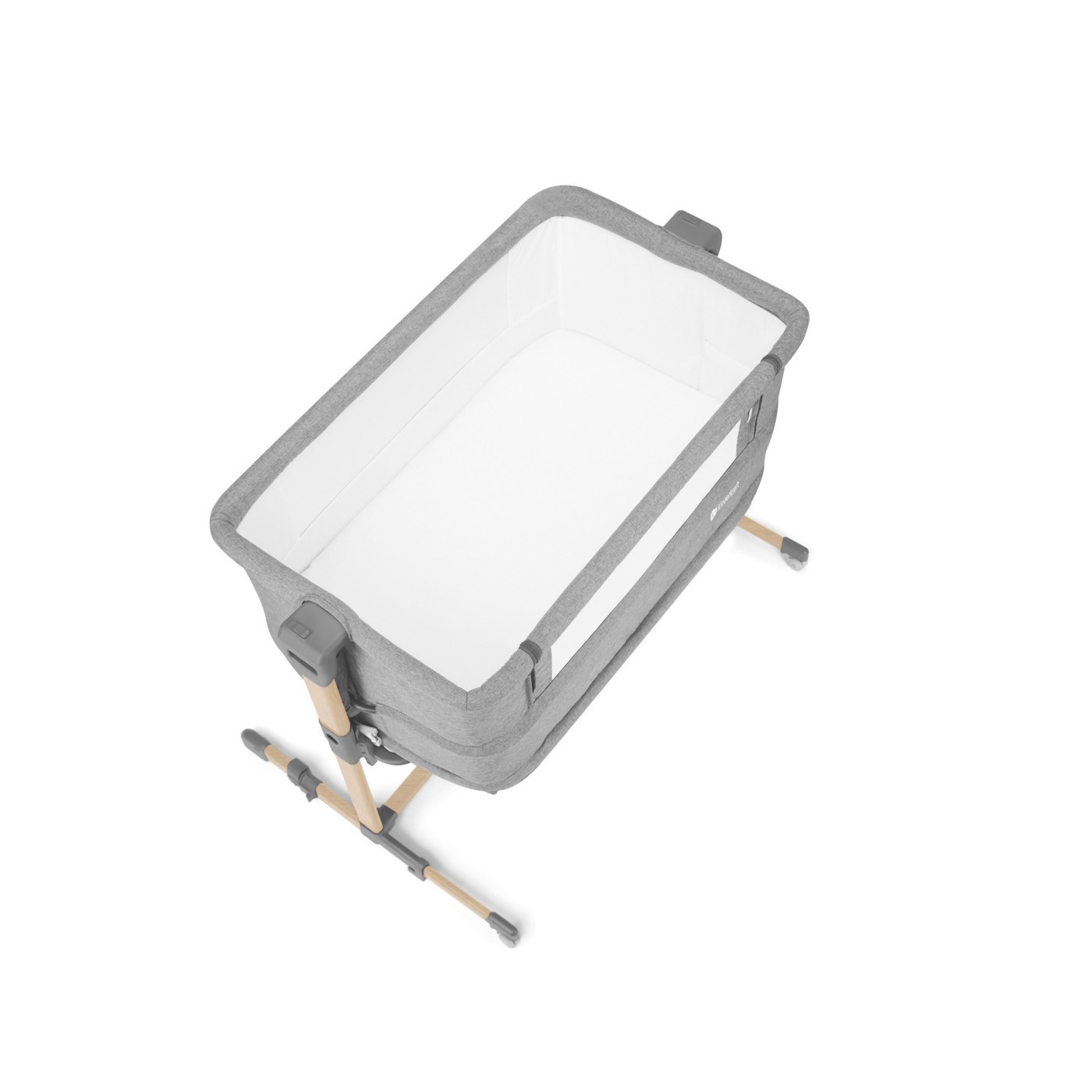 Pătuț bebe 3 în 1 Kinderkraft Neste Grow, gri deschis cu lemn