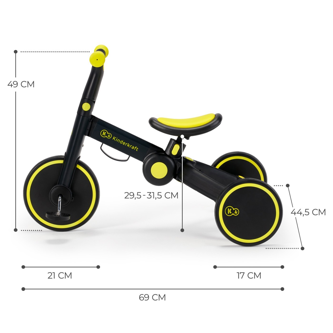 Bicicletă de echilibru și tricicletă 3 în 1 Kinderkraft 4TRIKE Black Volt