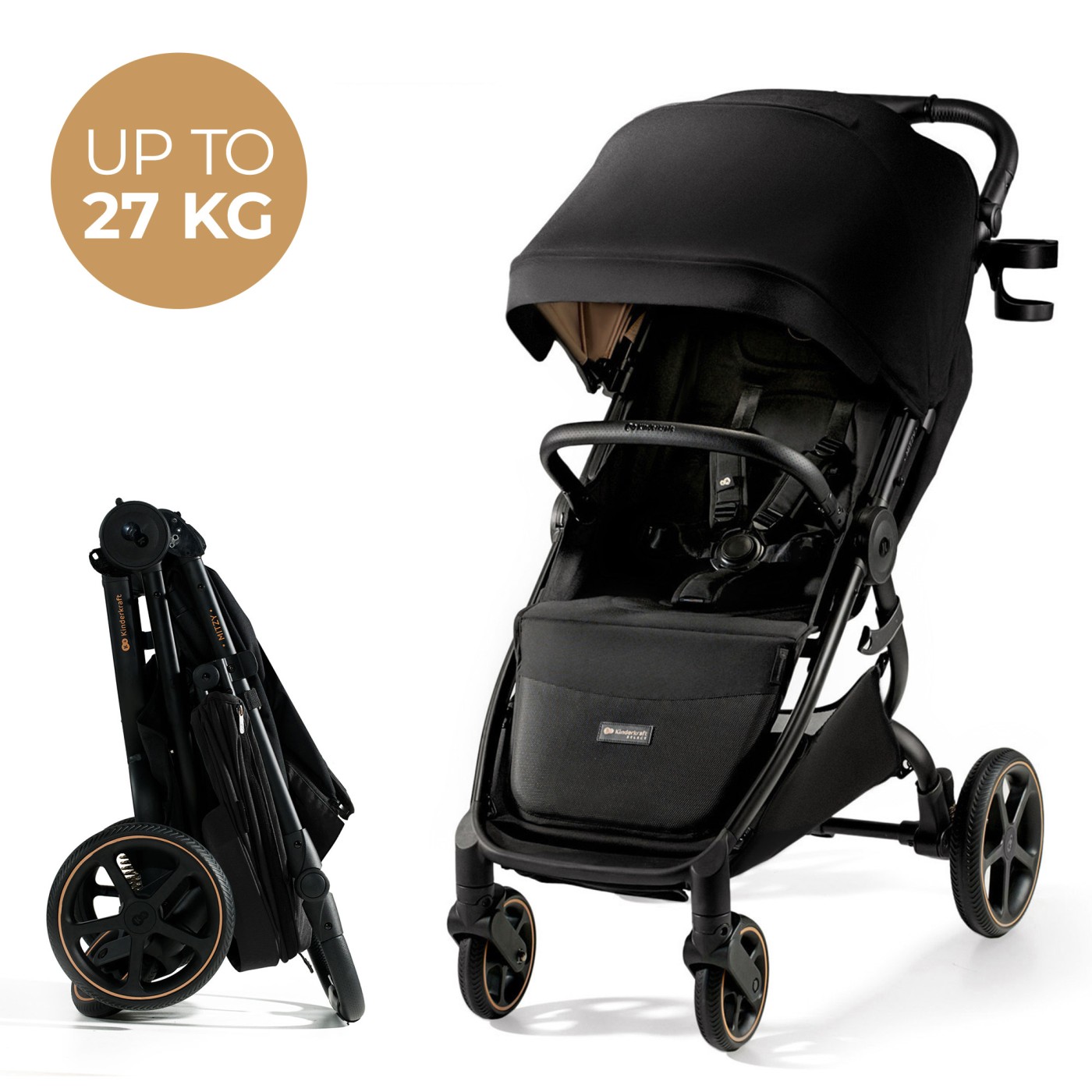 Cărucior sport ultra compact Kinderkraft Mitzy 0-22 kg, Black Ink