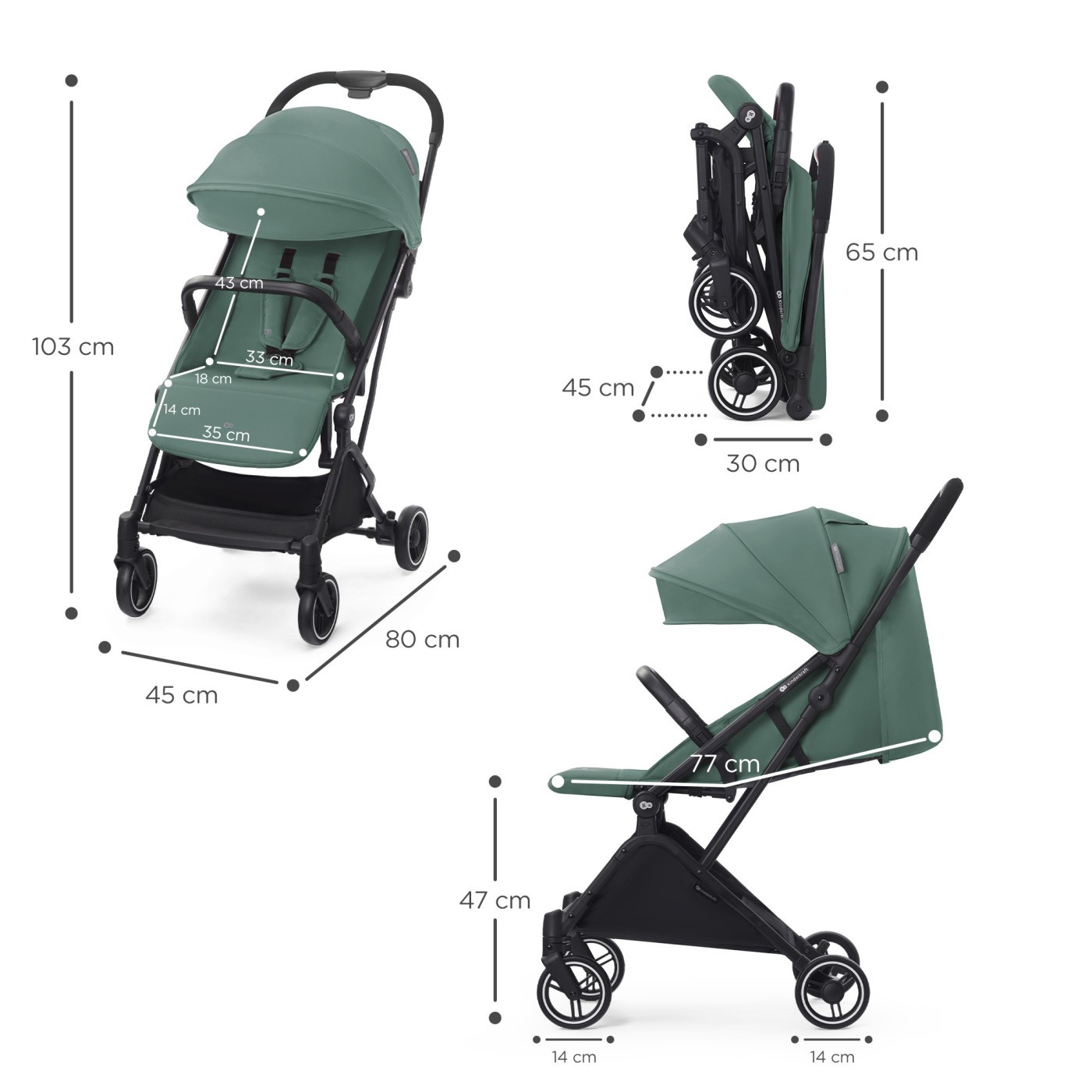 Carucior sport Kinderkraft INDY2 Sea Green, compact si usor