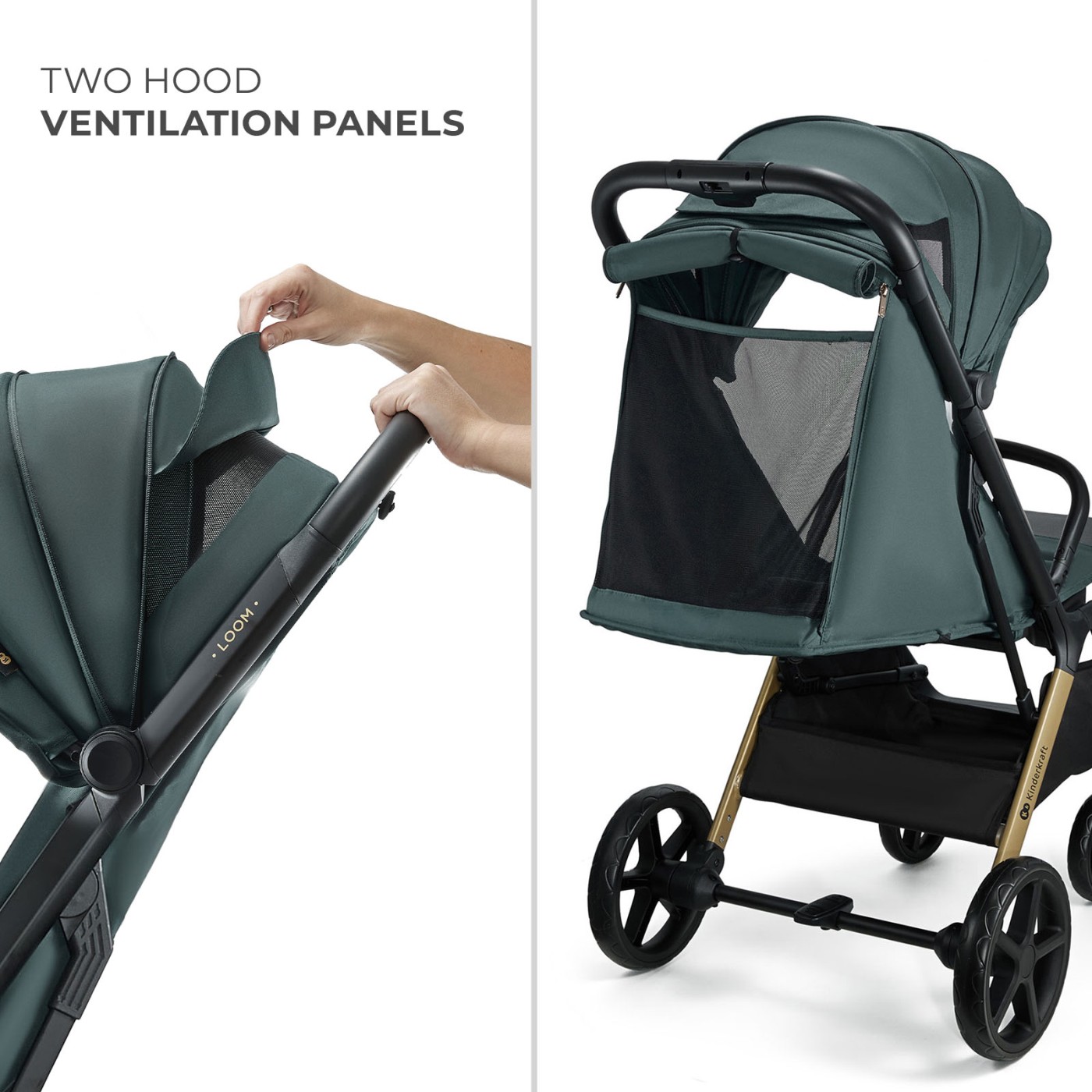 Carucior sport Kinderkraft LOOM 0-22 kg, verde Jade, pliere compacta