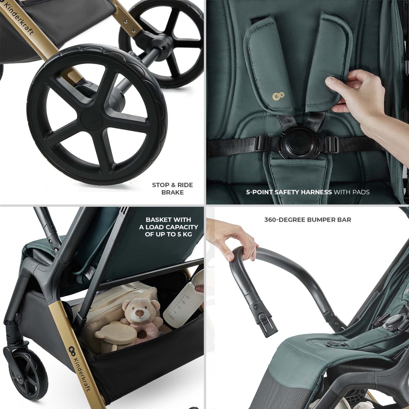 Carucior sport Kinderkraft LOOM 0-22 kg, verde Jade, pliere compacta