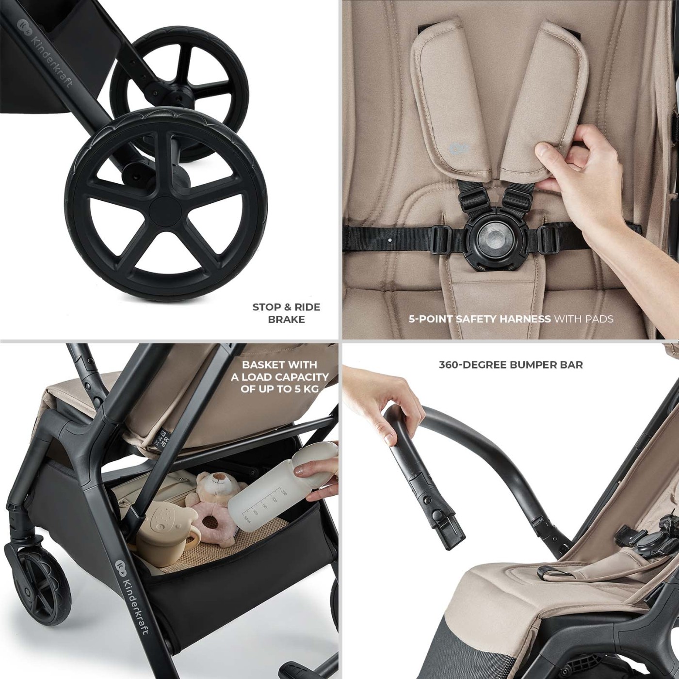 Carucior sport Kinderkraft LOOM, pliabil automat, 0-22 kg, Linen Beige