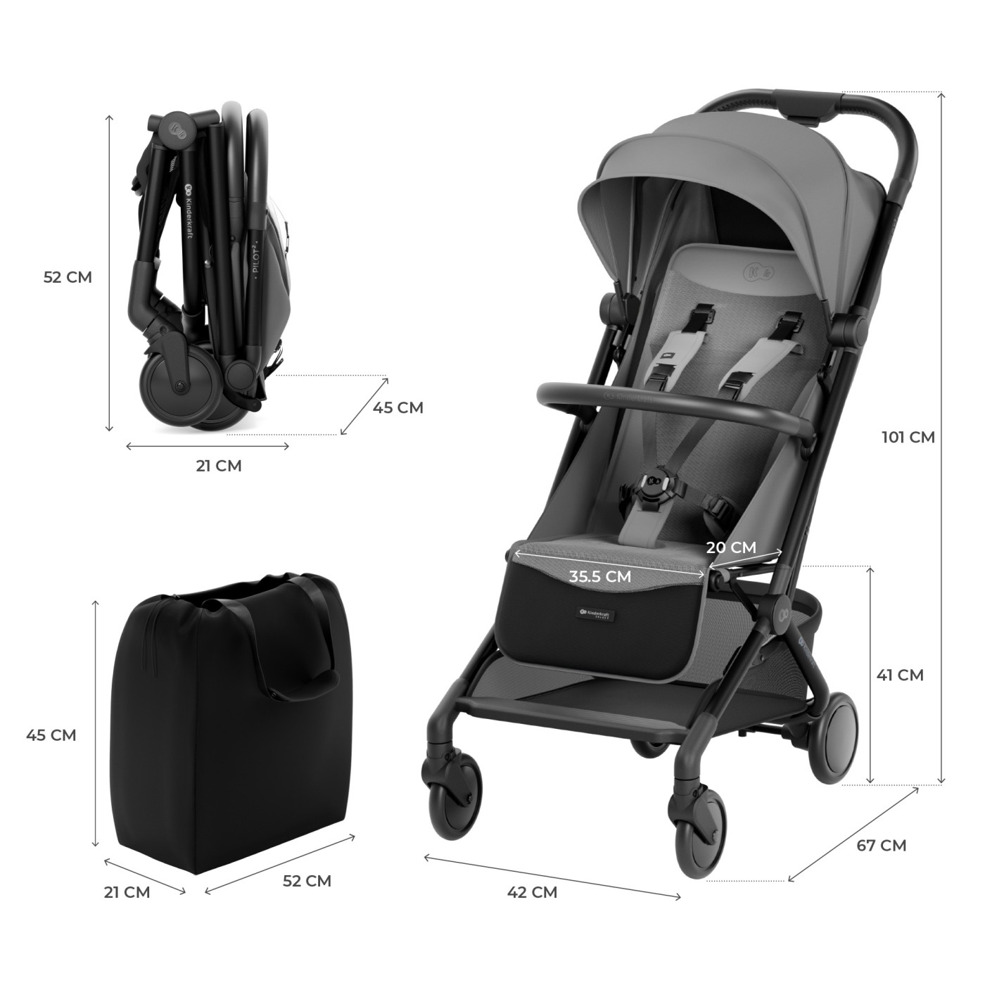 CARUCIOR SPORT KINDERKRAFT PILOT 2, 0-22 KG, PLATINUM GREY