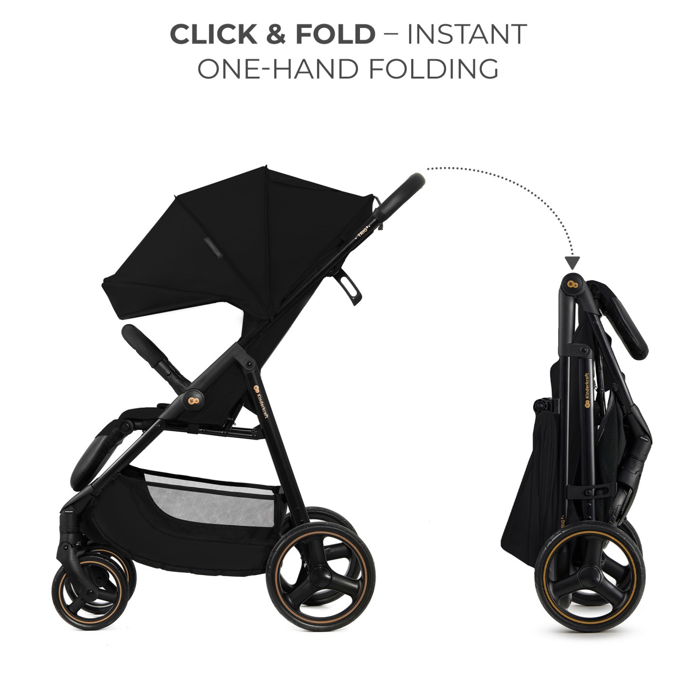 Carucior sport pliabil Kinderkraft TRIG 3 Onyx Black, 0-25 kg