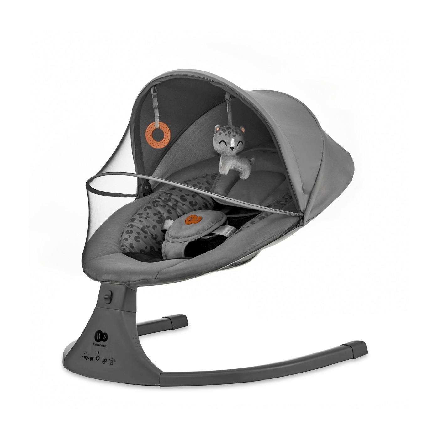 Leagan electric 2 in 1 Kinderkraft LUMI 2 Dark Grey pentru bebelusi